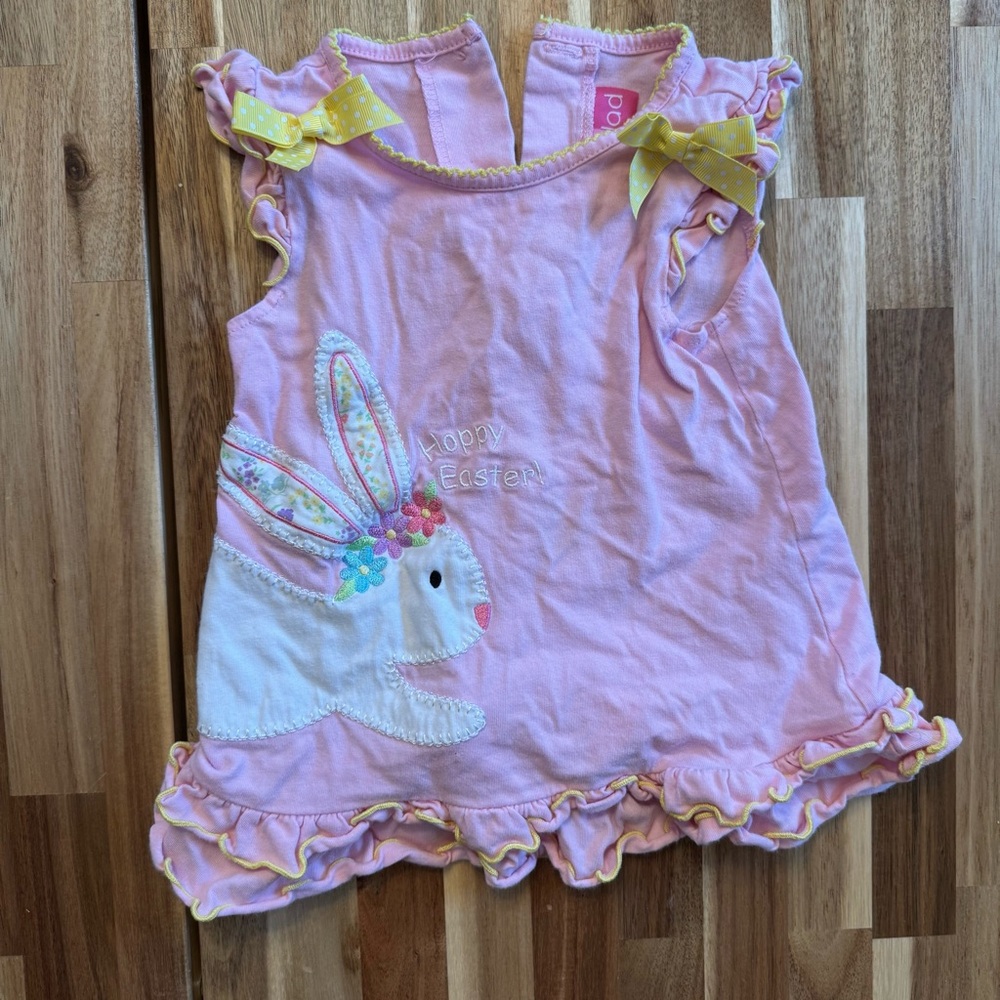 Good Lad Girls Pink Hoppy Easter Bunny Applique Ruffle Tunic Top 18 Months‎